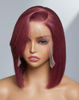 Burgundy New Trend Side-swept Bangs Bob Wig With 100% Human Hair