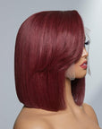 Burgundy New Trend Side-swept Bangs Bob Wig With 100% Human Hair