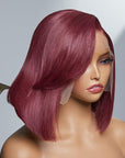 Burgundy New Trend Side-swept Bangs Bob Wig With 100% Human Hair