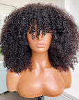 Double Drawn 4b 3C Afro Kinky Curly Bob Wigs With Bangs Capless Fringe Human Hair Wigs