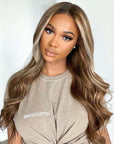 Highlight Platinum Ash Blonde Wavy Human Hair Wig With Dark Roots Body Wave Lace Front Wigs