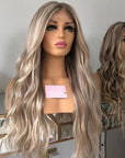 Glueless Ash Blonde Wig With Dark Roots Ombre Colored Straight 13x4 Lace Frontal Wig