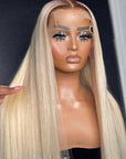 4/613 Ombre Blonde Straight Lace Front Wigs With Chocolate Brown Roots