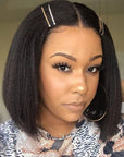 4C Kinky Edge Glueless Invisible Crystal HD Lace Kinky Straight 13x4 Lace Front Bob Wig Yaki Straight Human Hair Wig