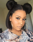 4C Kinky Edge Glueless Invisible Crystal HD Lace Kinky Straight 13x4 Lace Front Bob Wig Yaki Straight Human Hair Wig
