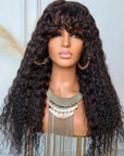 13x6 Curly Lace Front Wig With Bangs Wear and Go Capless Human Hair Wigs With Bangs