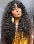 Glueless Deep Curly 13x4 Lace Front Wig With Bangs Crystal HD Lace Human Hair Wig