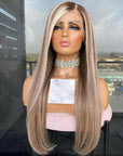 Glueless Ombre Ash Blonde Highlight 13x4 Lace Front Wig With Dark Roots