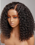 Full Kinky Curly 5x5 Closure HD Lace Glueless Side Part Neck Length Wig 100% Human Hair