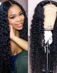 Deep Wave 5×5 Closure HD Lace Glueless Mid Part Long Wig 100% Human Hair