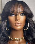 Glueless Beginner Friendly Soft Wavy Curls Bob Wig With Bangs 100% Human Hair