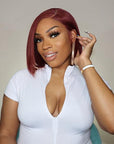 Reddish Purple Side Part Minimalist Lace Bob Wig 100% Human Hair