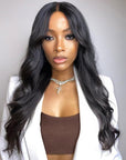 Gorgeous Natural Black Loose Wave With Bangs 4x4 Closure Lace Glueless Wig 100% Human Hair