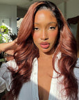 Reddish Brown Loose Wave 5x5 Closure Lace Glueless Side Part Long Wig 100% Human Hair