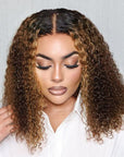 Mix Brown or Natural Black Kinky Curly 5x5 Closure HD Lace Glueless Mid Part Neck Length Wig 100% Human Hair