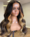 Blonde Highlight Big Loose Wave 5x5 Closure HD Lace Glueless Mid Part Wig 100% Human Hair