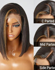 Blonde Highlight Bob With Bangs 13x4 Frontal Lace C Part Short Wig 100% Human Hair