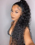 Water Wave Drawstring Ponytail 30inch Long Brazilian Human Hair Extensions