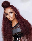 99j Burgundy Water Wave Wig 4x4 13x4 Closure Human Hair Wigs