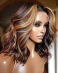Highlight Honey Blonde HD Lace Wavy Bob Frontal Wig 13x4 5x5 180% Closure Wig