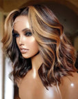 Highlight Honey Blonde HD Lace Wavy Bob Frontal Wig 13x4 5x5 180% Closure Wig
