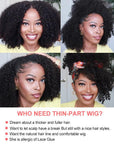 4B 4C Mongolian Afro Kinky Curly Thin V Part Wig Without Leave Out (Must TRY)