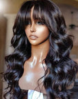 Body Wave 13x6 Lace Front Wig With Bangs Full Machine Made Wig Brazilian Human Hair Wigs Glueless Wig