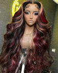 Mixed Black With Red & Blonde Highlights Colorful Loose Wave Glueless 13x4 Lace Front Wig