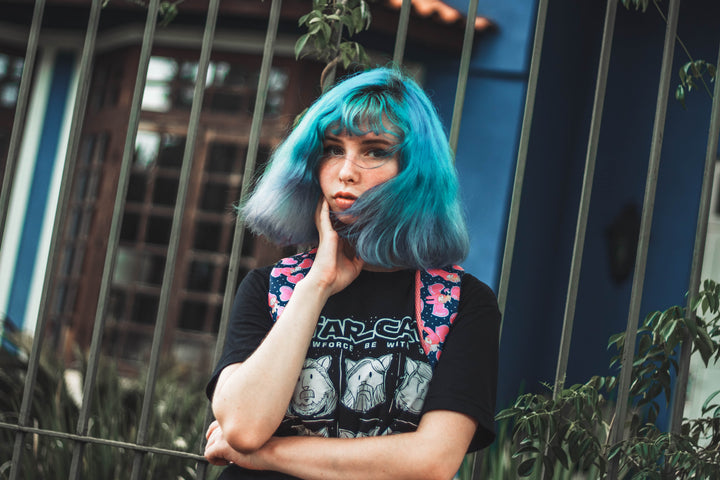 woman with blue green hair