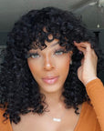 Put On & Go Water Wave No Lace Glueless Short Wig With Bangs 100% Human Hair
