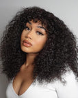 Bouncy Shaggy Curly Minimalist HD Lace Long Wig With Bangs 100% Human Hair
