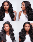 13x6 Compact Frontal Lace Natural Black Body Wave Side Part Long Wig 100% Human Hair