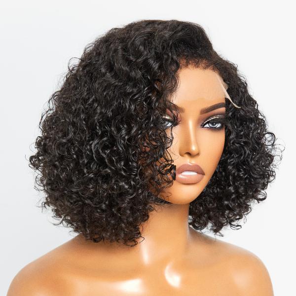 Exclusive Discount | 4C Edges | Kinky Edges Deep Wave 5x5 Closure Lace Glueless C Part Short Wig 100% Human Hair