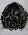 Exclusive Discount | Natural Black Roll Curly 4x4 Closure Lace Glueless C Part Short Wig 100% Human Hair