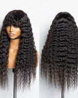 Boho-Chic | Romantic Bohemian Curly Minimalist Lace Glueless Long Wig with Cute Bangs 100% Human Hair