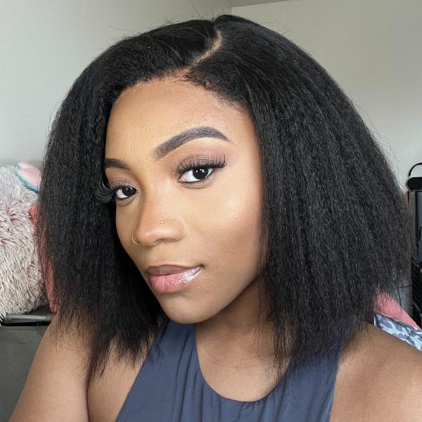 4C Edges | Ready-to-Wear Kinky Straight Bob Minimalist Lace Glueless Deep C Part Short Wig 100% Human Hair