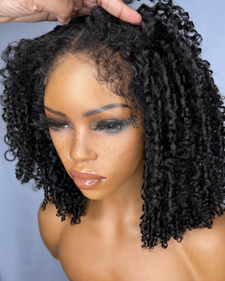 Bords 4C | Réaliste Kinky Edges Afro Curly 13x4 Frontal HD Lace Free Part Long Wig 100% Human Hair
