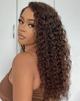 Brown Water Wave 5X5 Closure HD Lace Glueless Mid Part Long Wig 100% Human Hair