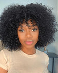 Belle Canadienne Natural Short Curly Human Hair Wig Top Lace Fringe Wig With Bangs
