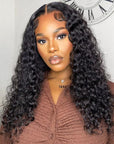 Leisure Style Water Wave 4x4 Closure Lace Glueless Mid Part Long Wig 100% Human Hair