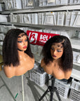 Bords 4C | Prêt-à-Porter Kinky Straight Bob Minimalist Lace Glueless Deep C Part Perruque Courte 100% Cheveux Humains