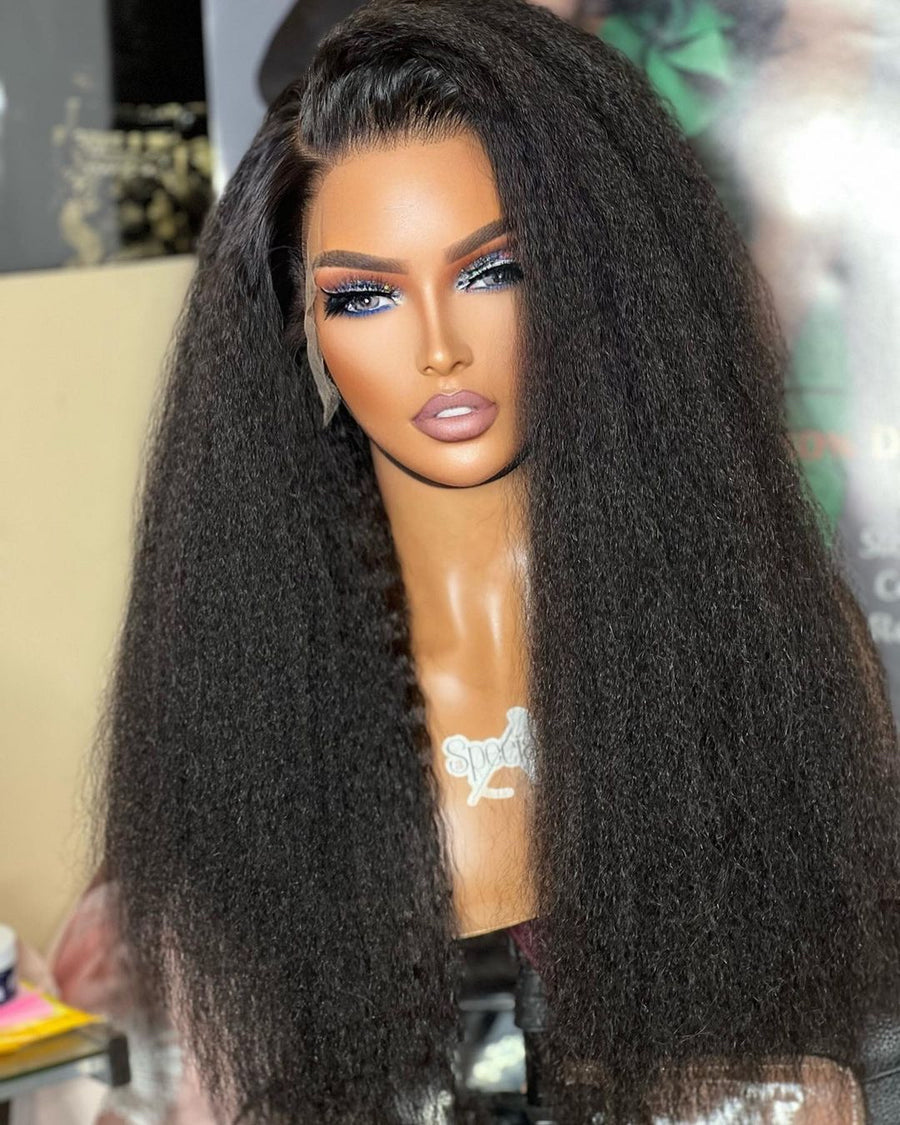 Naturel Kinky Straight 5x5 Closure / 13x4 Frontal HD Lace Long Wig 100% Human Hair
