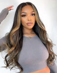 Luxurious Blonde Highlights Loose Wave 13x4 Frontal HD Lace Mid Part Long Wig 100% Human Hair