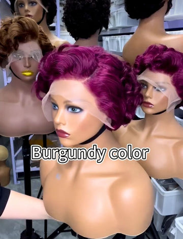 Court Bob Straight Pixie Cut Full Machine Made Wig Avec Bangs Non Lace Wig