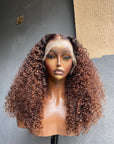 Ombre Warm Chocolate Brown 5x5 HD Lace Closure Wigs Colored Kinky Curly Wigs
