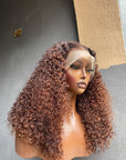 Ombre Warm Chocolate Brown 5x5 HD Lace Closure Wigs Colored Kinky Curly Wigs