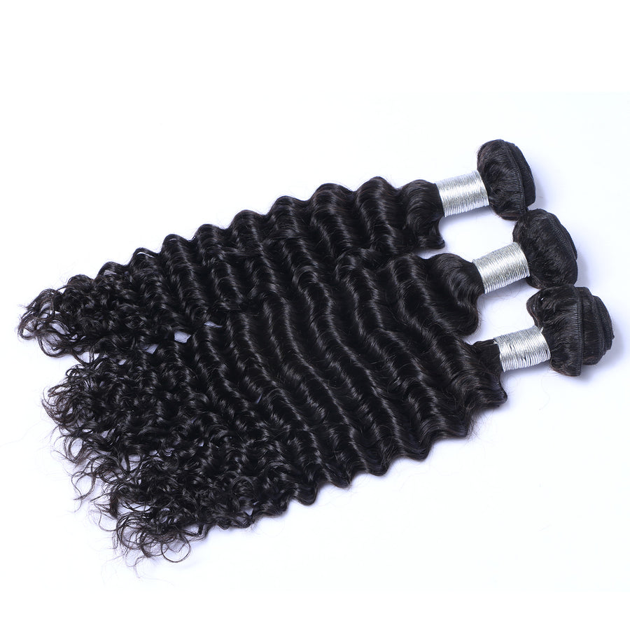 Natural Black Deep Wave 100% human Hair Bundles - Set of 3 Bundles