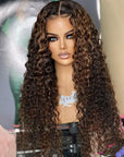 Glueless Crystal HD Lace Highlight Brown Curly 13x4 Lace Front Wig Human Hair Wig