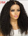 Dark Reddish or Natural Black Kinky Curly 5x5 Closure Lace Glueless Mid Part Long Wig 100% Human Hair