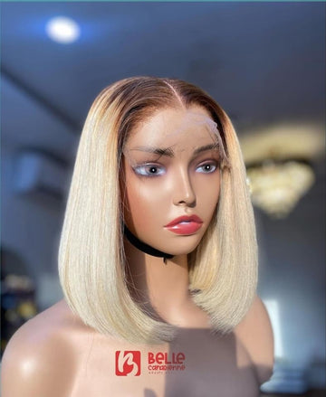 T4/613 Ombre Blonde Bob Lace Front Wigs With Chocolate Brown Roots